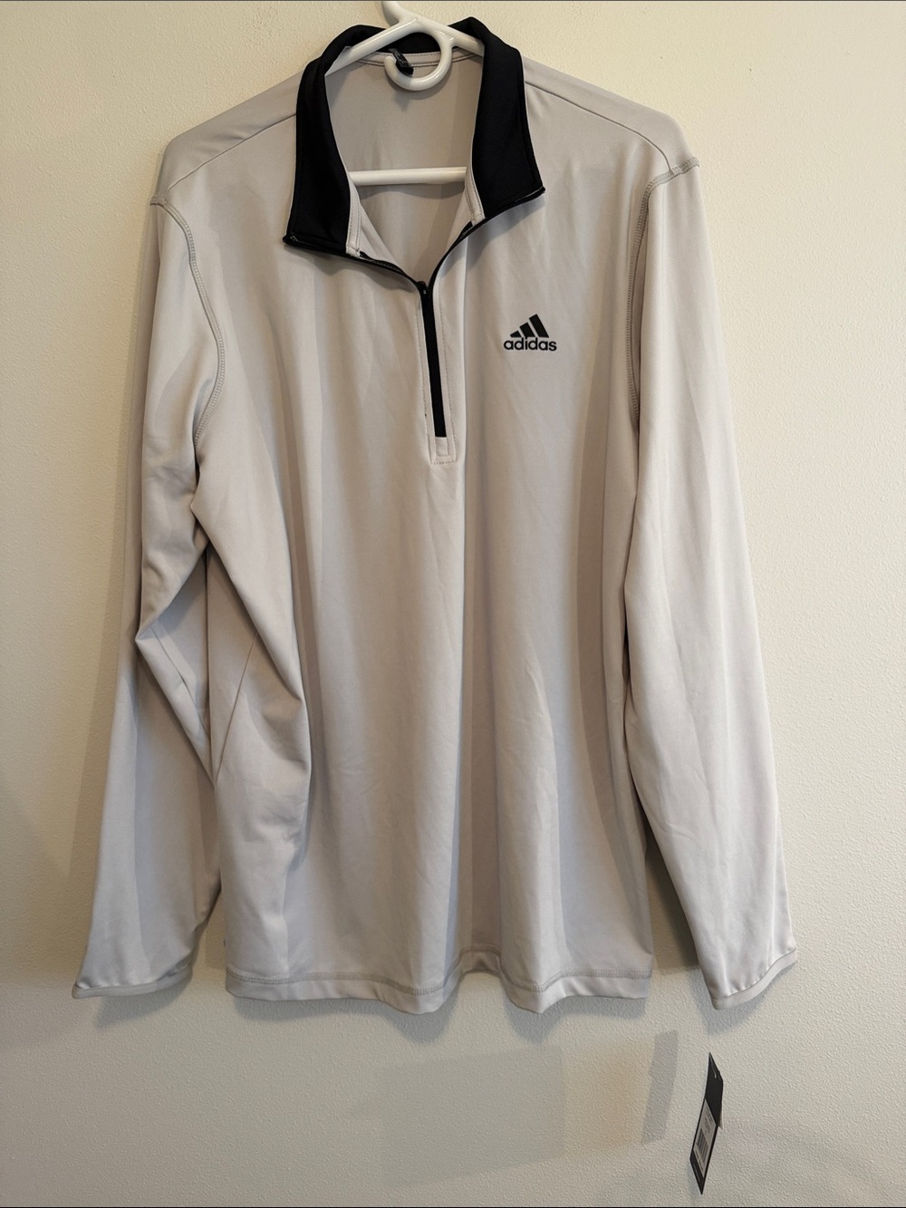 adidas golf Men’s Light Gray Half-Zip Performance Jacket with Black Collar